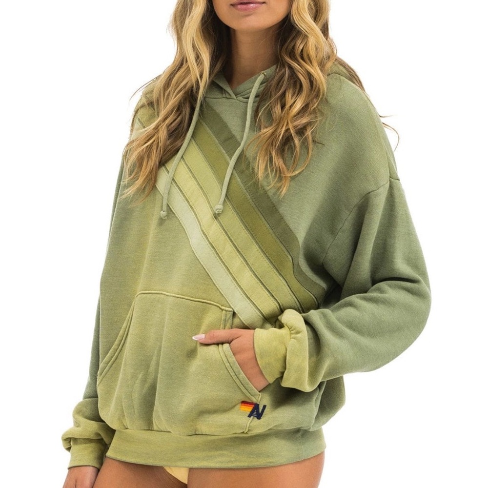 Cross Stripe Relaxed Pullover Hoodie Faded Army - Picture 1 of 5